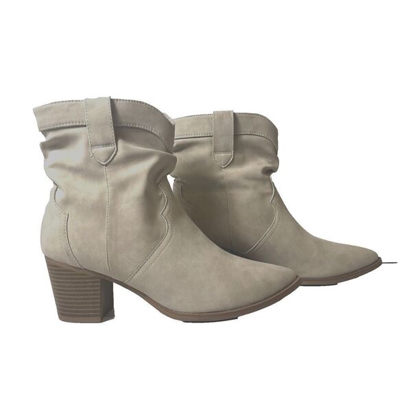 Time and Tru Ankle Heel Boots Women's Size 10 Ivory Slouch Synthetic Memory Foam - Picture 2 of 9